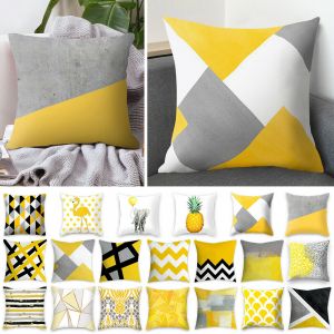 🏠 Happy Home כריות נוי Yellow Geometric Square Cushion Cover Throw Pillow Case Home Sofa Decor LO